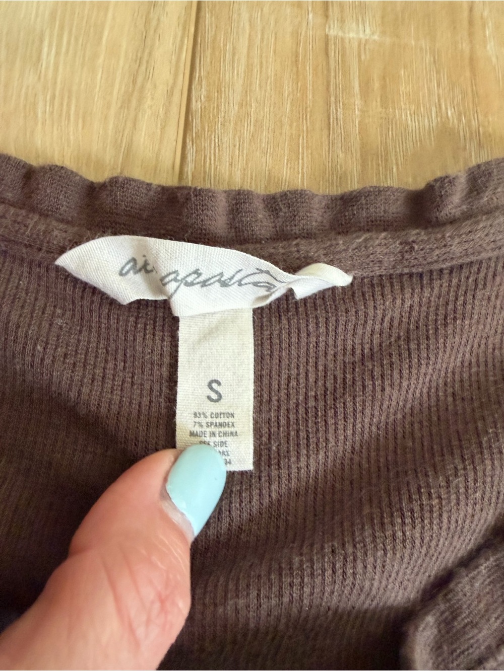 Aeropostale Short Sleeve Ribbed Henley Top - Dark Brown - Picture 2 of 3